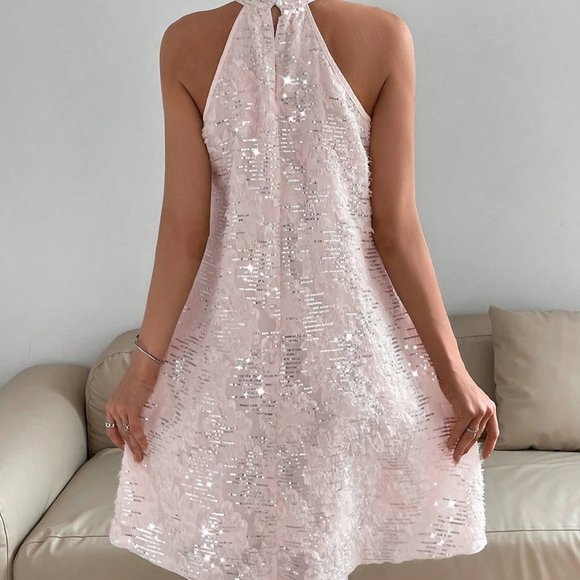 Blush Chic Sequin Halter Dress - Picture 3 of 5